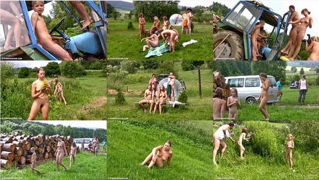 Grassy outdoor fitness - Video about nudists